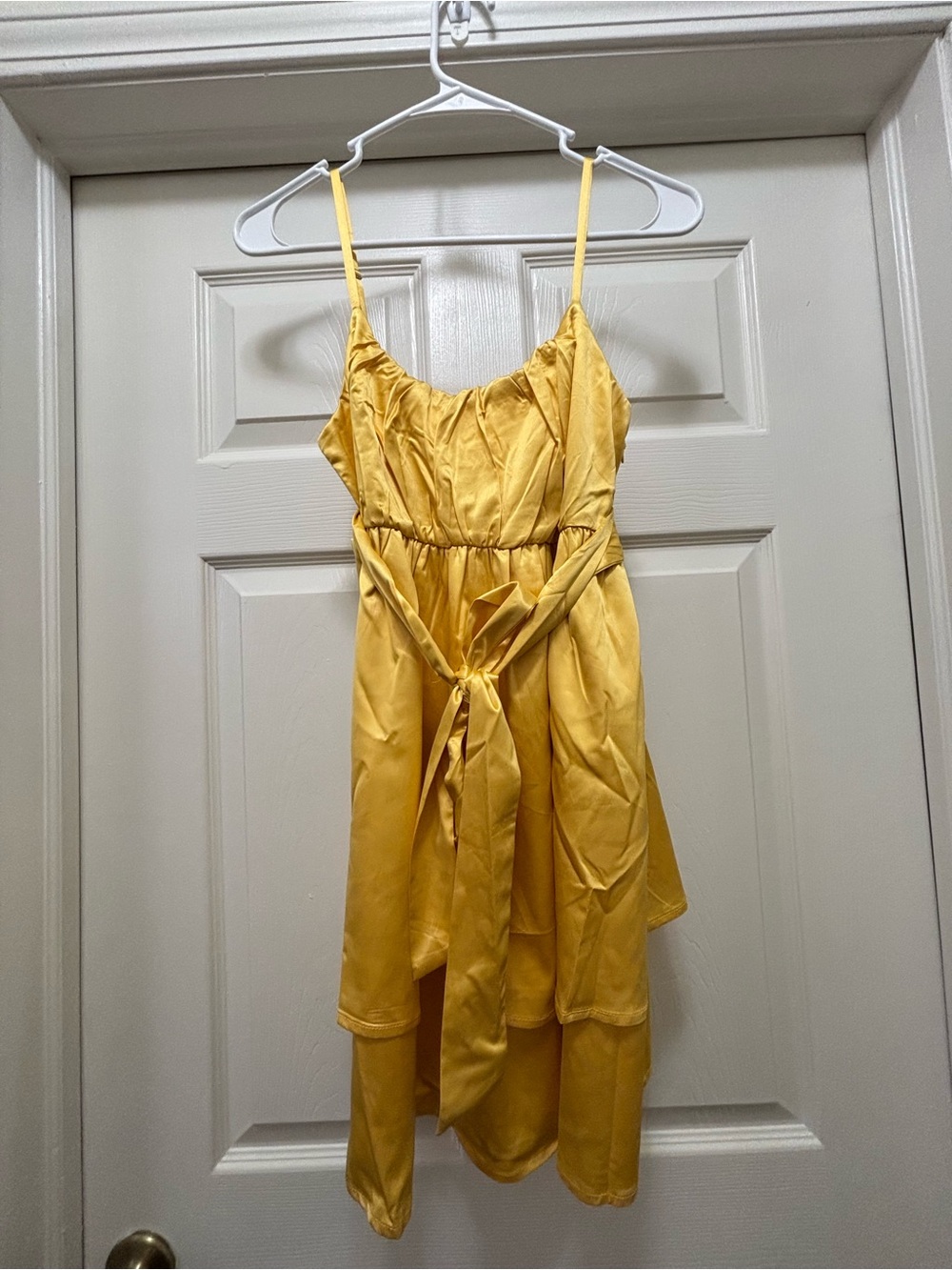 Yellow Satin Spaghetti Strap Dress